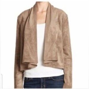 BCBGMaxAzria Women’s Faux Suede Brown Front Cropped Waterfall Draped Jacket - SM